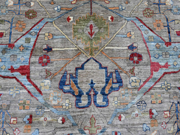 11'7" x 15'8" New Hand Knotted Grey Wool Rectangle Oriental Rug - MOA10220002