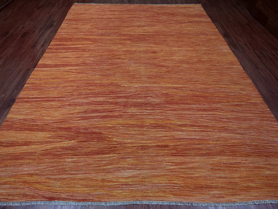 9'0" x 12'0" New Hand Woven Orange Wool Rectangle Oriental Rug - MOA10220094