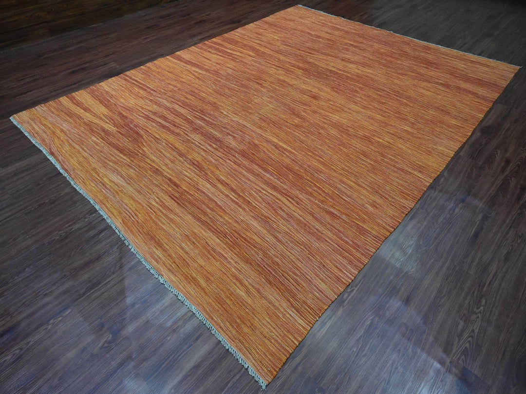 9'0" x 12'0" New Hand Woven Orange Wool Rectangle Oriental Rug - MOA10220094