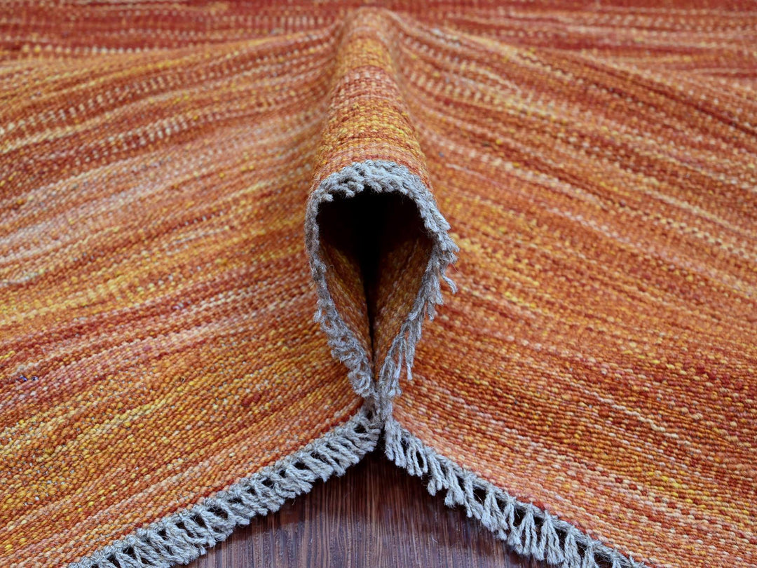 9'0" x 12'0" New Hand Woven Orange Wool Rectangle Oriental Rug - MOA10220094