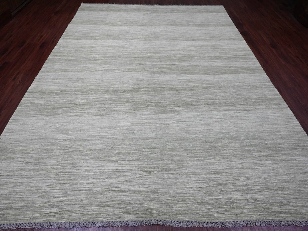 9'1" x 12'1" New Hand Woven Green Wool Rectangle Oriental Rug - MOA10220095