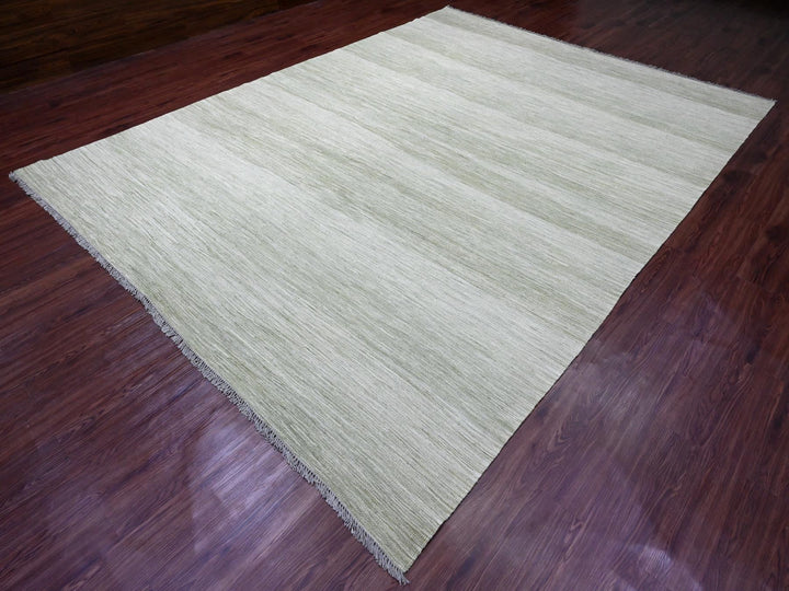 9'1" x 12'1" New Hand Woven Green Wool Rectangle Oriental Rug - MOA10220095