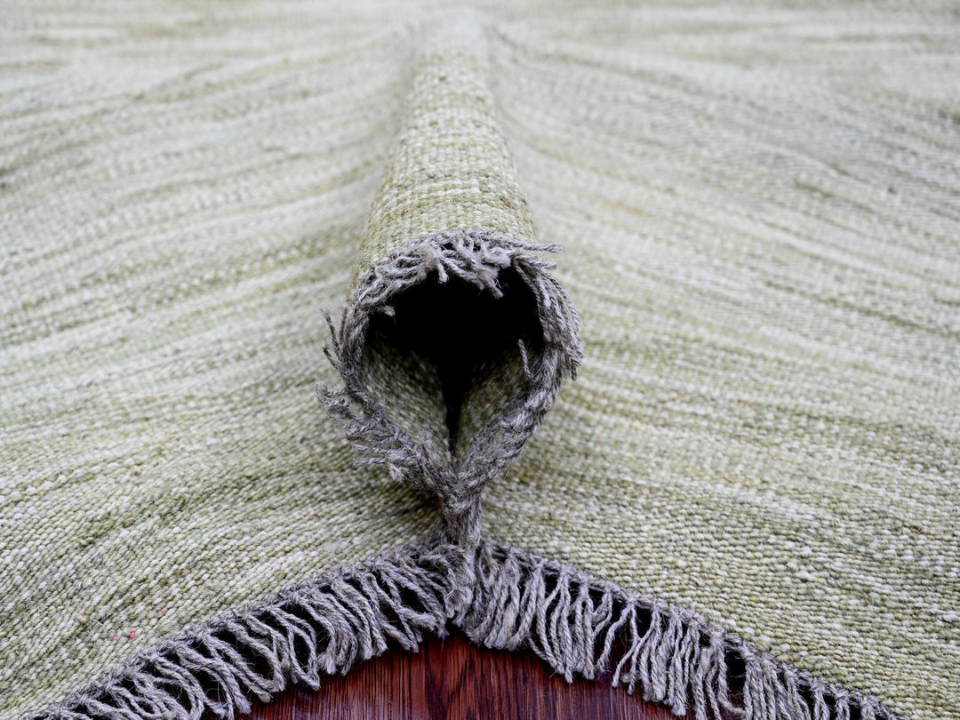 9'1" x 12'1" New Hand Woven Green Wool Rectangle Oriental Rug - MOA10220095