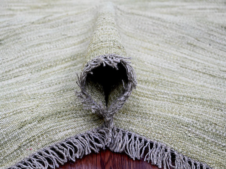 9'1" x 12'1" New Hand Woven Green Wool Rectangle Oriental Rug - MOA10220095