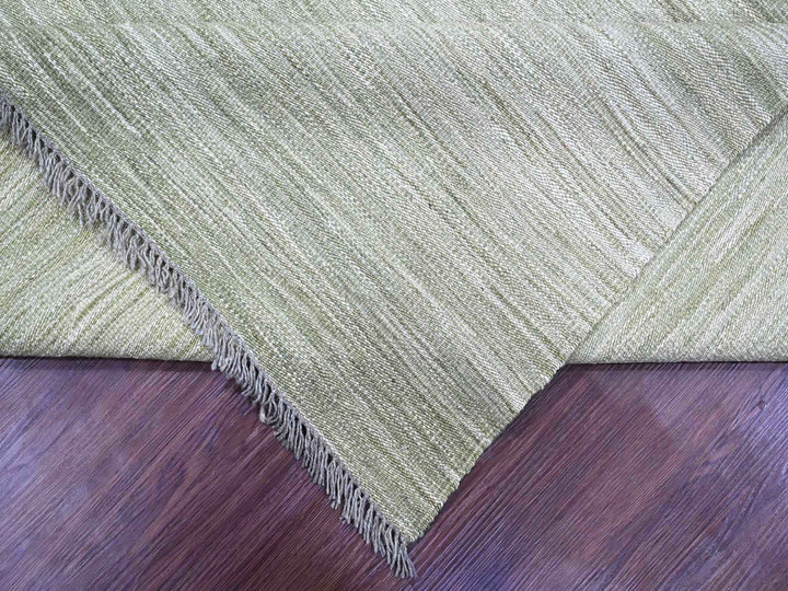 9'1" x 12'1" New Hand Woven Green Wool Rectangle Oriental Rug - MOA10220095