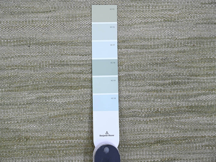 9'1" x 12'1" New Hand Woven Green Wool Rectangle Oriental Rug - MOA10220095