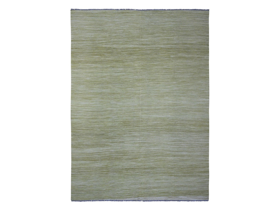 8'8" x 12'0" New Hand Woven Green Wool Rectangle Oriental Rug - MOA10220097