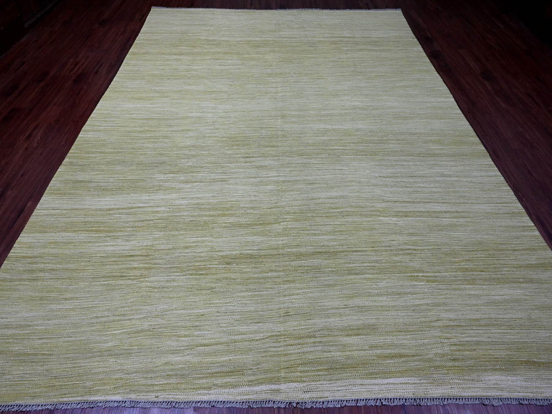 8'8" x 12'0" New Hand Woven Green Wool Rectangle Oriental Rug - MOA10220097