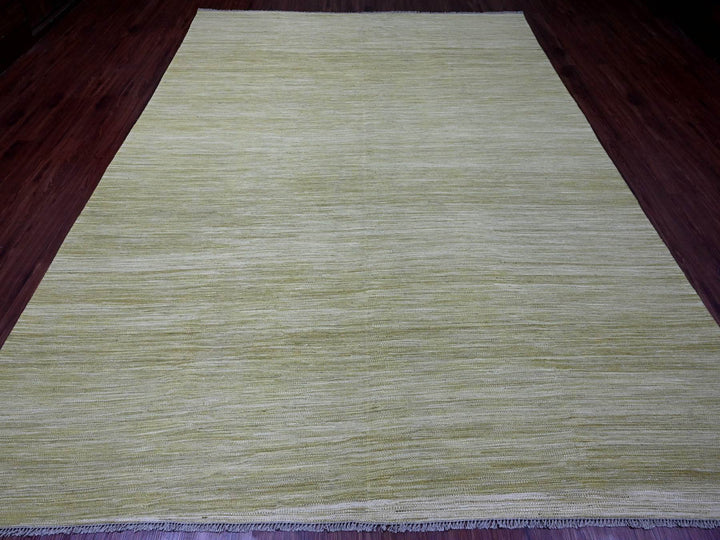 8'8" x 12'0" New Hand Woven Green Wool Rectangle Oriental Rug - MOA10220097