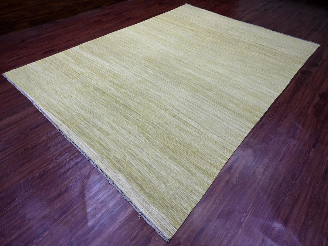 8'8" x 12'0" New Hand Woven Green Wool Rectangle Oriental Rug - MOA10220097