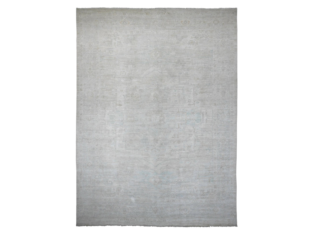 11'5" x 15'9" New Hand Knotted Ivory Wool Rectangle Oriental Rug - MOA10220155