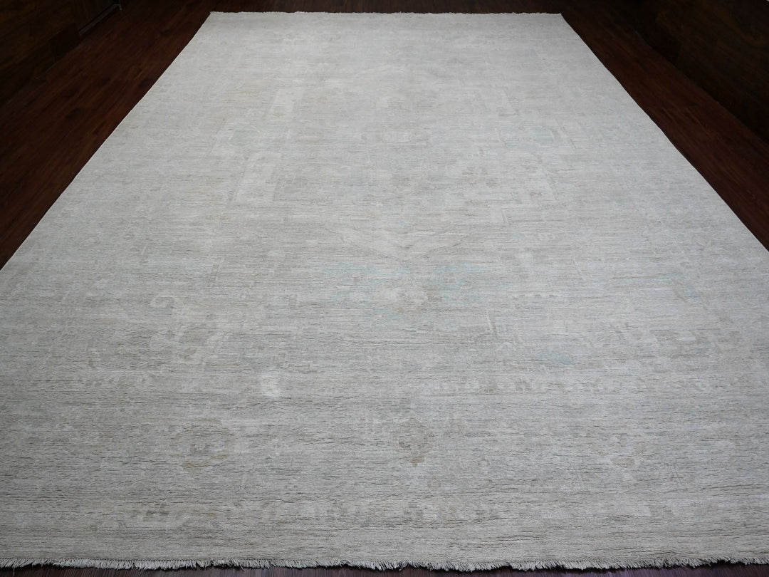 11'5" x 15'9" New Hand Knotted Ivory Wool Rectangle Oriental Rug - MOA10220155