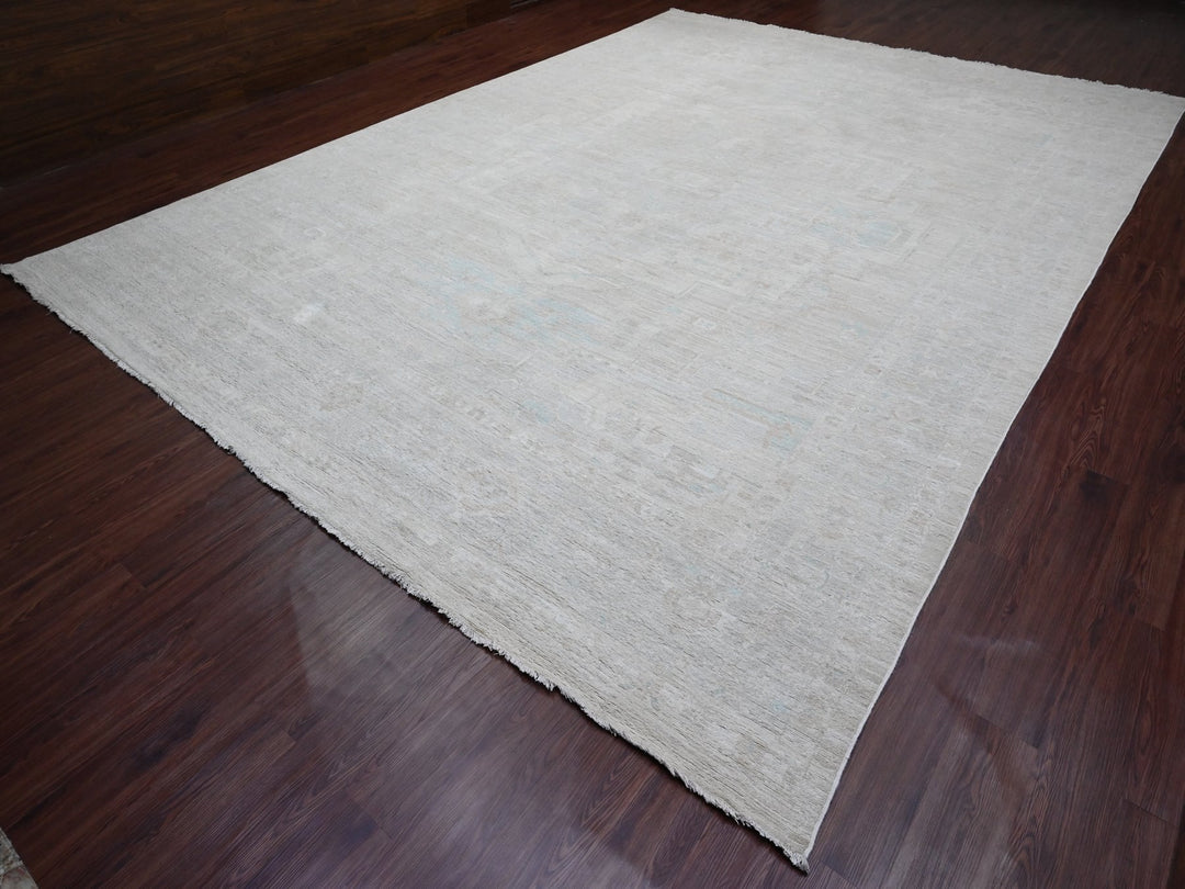 11'5" x 15'9" New Hand Knotted Ivory Wool Rectangle Oriental Rug - MOA10220155