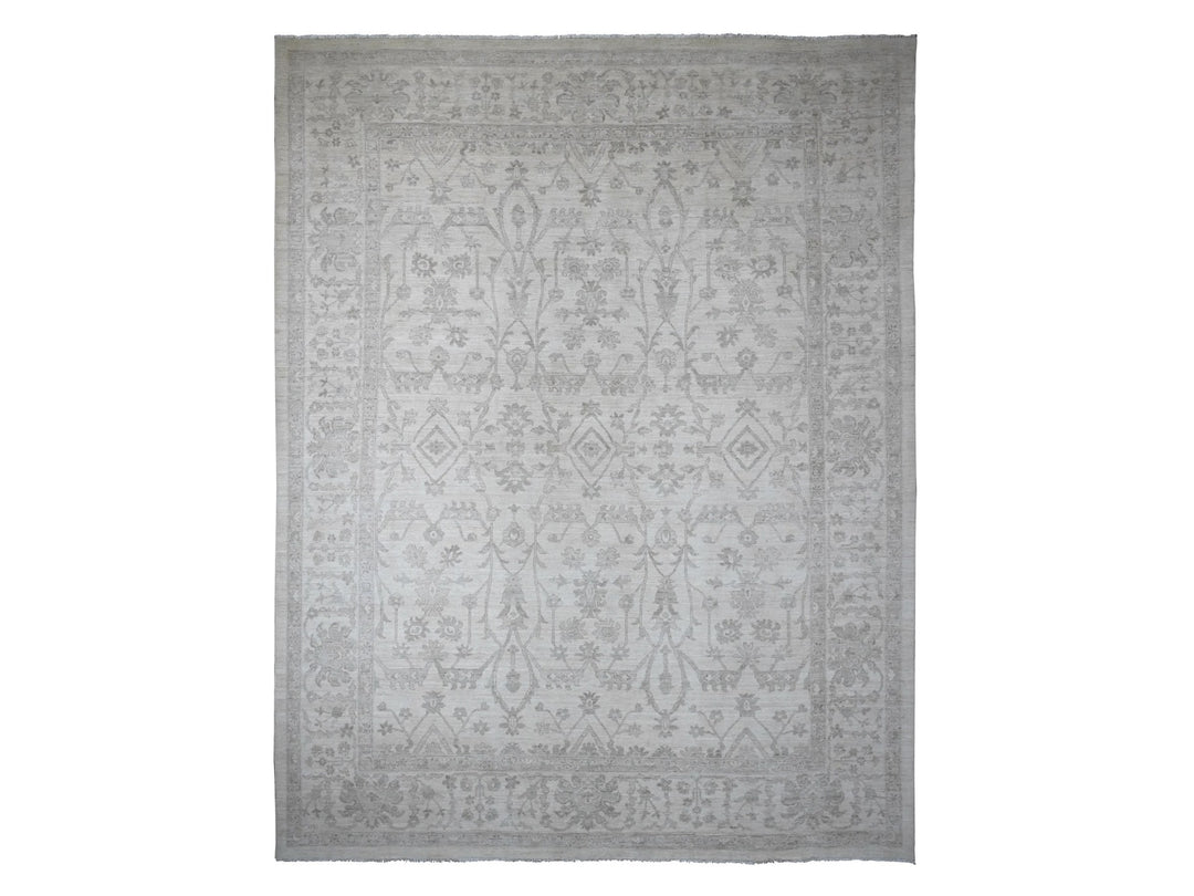 11'7" x 14'10" New Hand Knotted Ivory Wool Rectangle Oriental Rug - MOA10220179