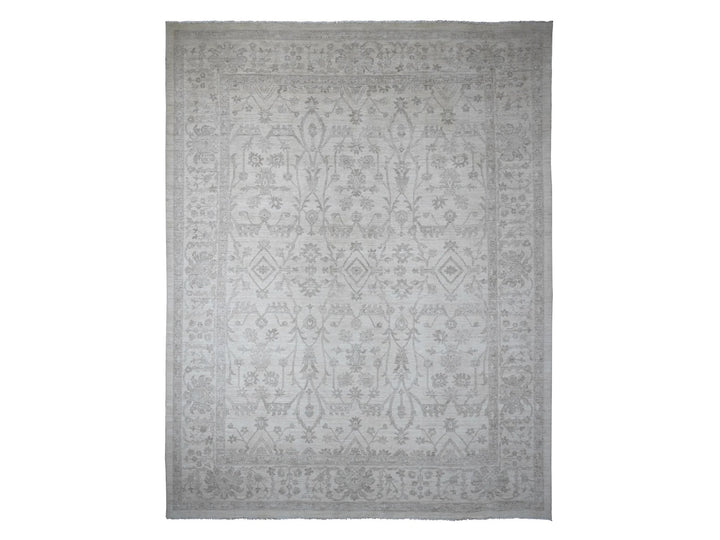 11'7" x 14'10" New Hand Knotted Ivory Wool Rectangle Oriental Rug - MOA10220179