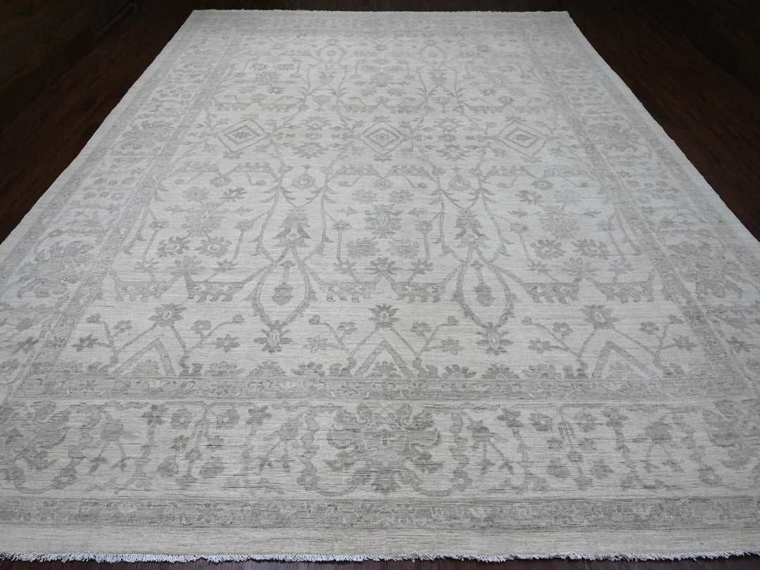 11'7" x 14'10" New Hand Knotted Ivory Wool Rectangle Oriental Rug - MOA10220179