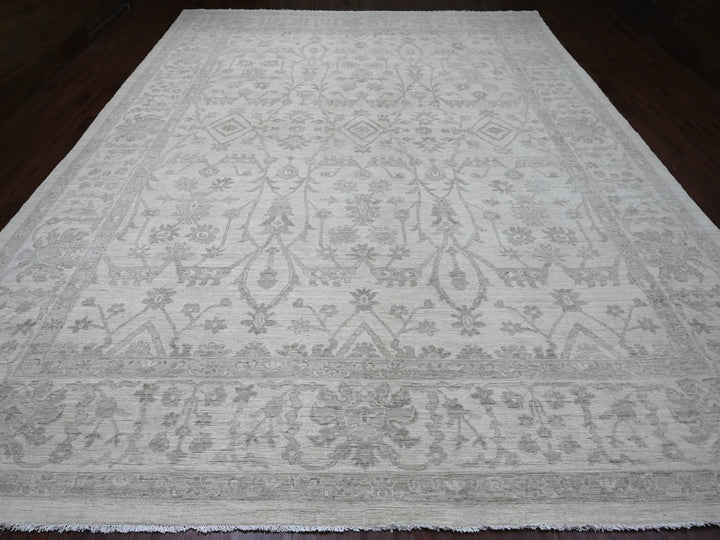 11'7" x 14'10" New Hand Knotted Ivory Wool Rectangle Oriental Rug - MOA10220179