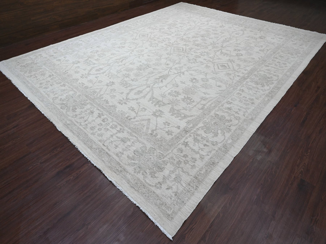 11'7" x 14'10" New Hand Knotted Ivory Wool Rectangle Oriental Rug - MOA10220179