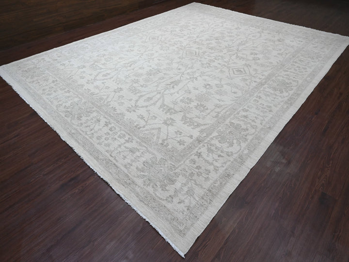 11'7" x 14'10" New Hand Knotted Ivory Wool Rectangle Oriental Rug - MOA10220179