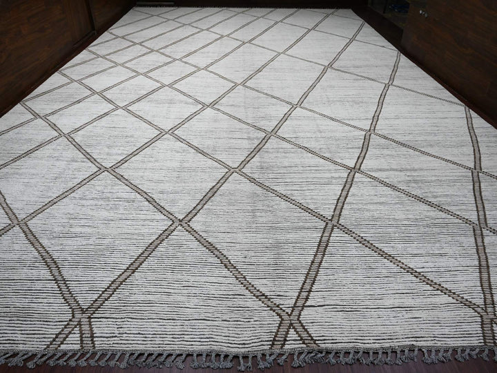 15'9" x 23'5" New Hand Knotted Ivory Wool Rectangle Oriental Rug - MOA10220232