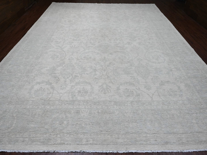 12'0" x 15'1" New Hand Knotted Ivory Wool Rectangle Oriental Rug - MOA10220365
