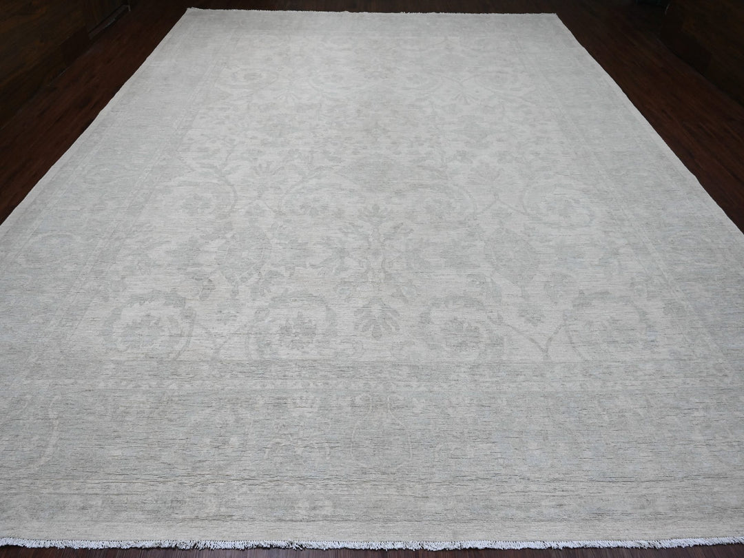 12'0" x 15'1" New Hand Knotted Ivory Wool Rectangle Oriental Rug - MOA10220365