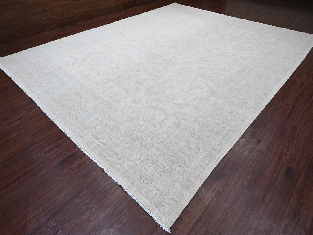 12'0" x 15'1" New Hand Knotted Ivory Wool Rectangle Oriental Rug - MOA10220365