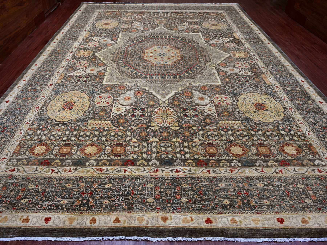 12'2" x 16'0" New Hand Knotted Brown Wool Rectangle Oriental Rug - MOA10220452
