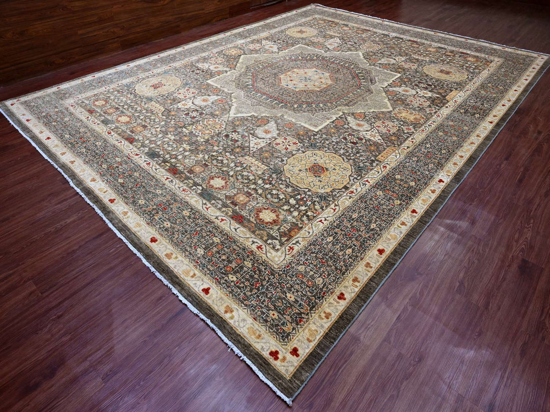 12'2" x 16'0" New Hand Knotted Brown Wool Rectangle Oriental Rug - MOA10220452