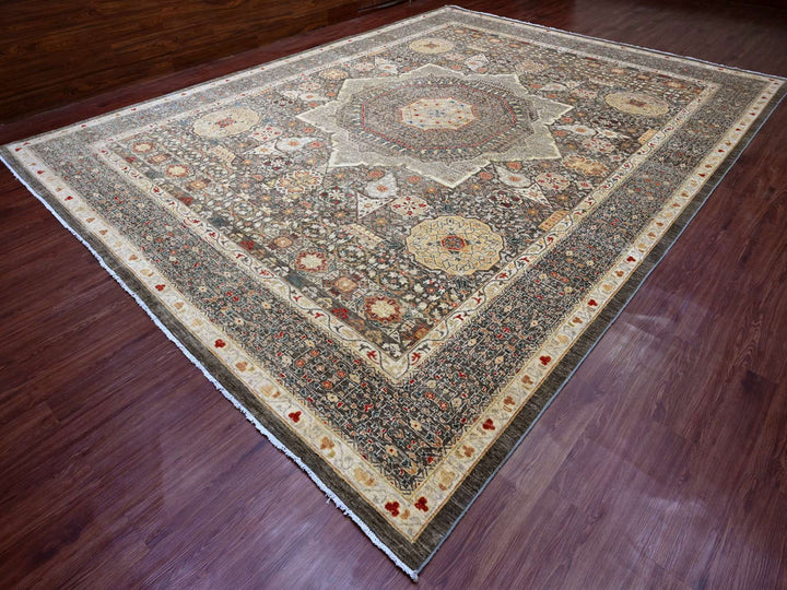 12'2" x 16'0" New Hand Knotted Brown Wool Rectangle Oriental Rug - MOA10220452