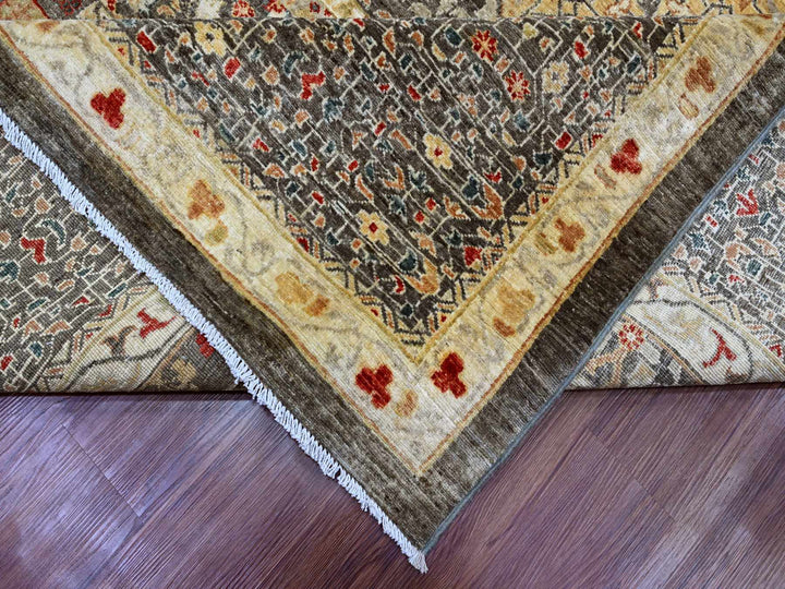 12'2" x 16'0" New Hand Knotted Brown Wool Rectangle Oriental Rug - MOA10220452