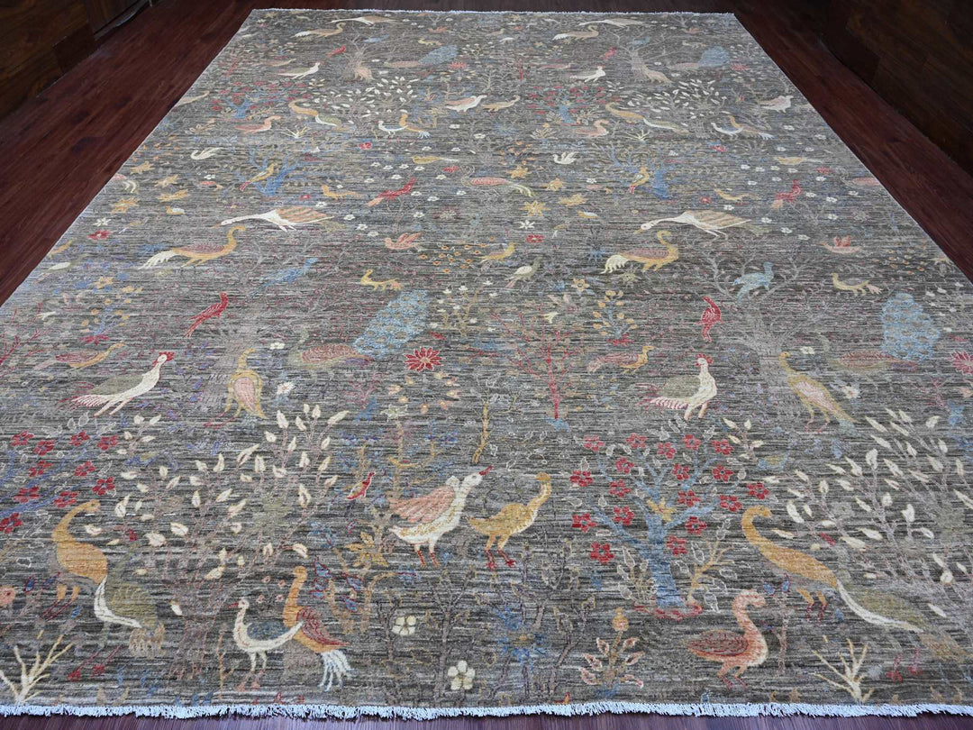 12'0" x 15'5" New Hand Knotted Grey Wool Rectangle Oriental Rug - MOA10220557
