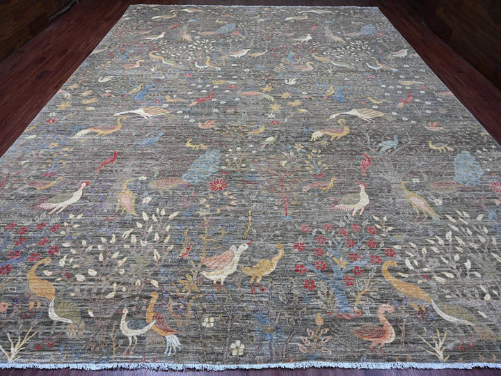 12'0" x 15'5" New Hand Knotted Grey Wool Rectangle Oriental Rug - MOA10220557