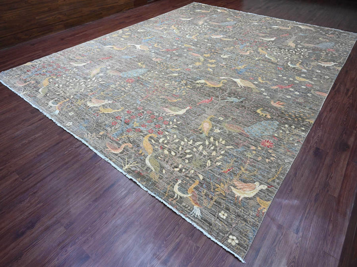 12'0" x 15'5" New Hand Knotted Grey Wool Rectangle Oriental Rug - MOA10220557