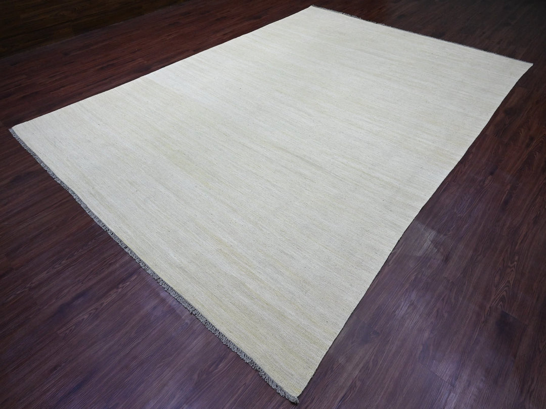 8'9" x 12'4" New Hand Woven Beige Wool Rectangle Oriental Rug - MOA10220947