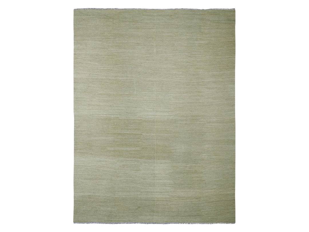 9'1" x 12'0" New Hand Woven Green Wool Rectangle Oriental Rug - MOA10220949