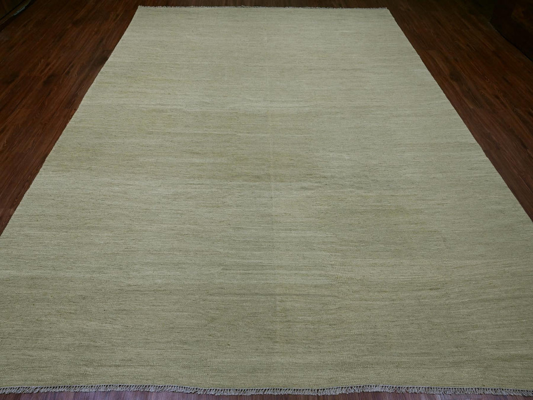 9'1" x 12'0" New Hand Woven Green Wool Rectangle Oriental Rug - MOA10220949