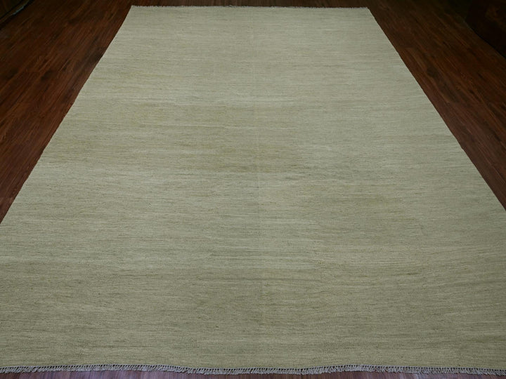 9'1" x 12'0" New Hand Woven Green Wool Rectangle Oriental Rug - MOA10220949