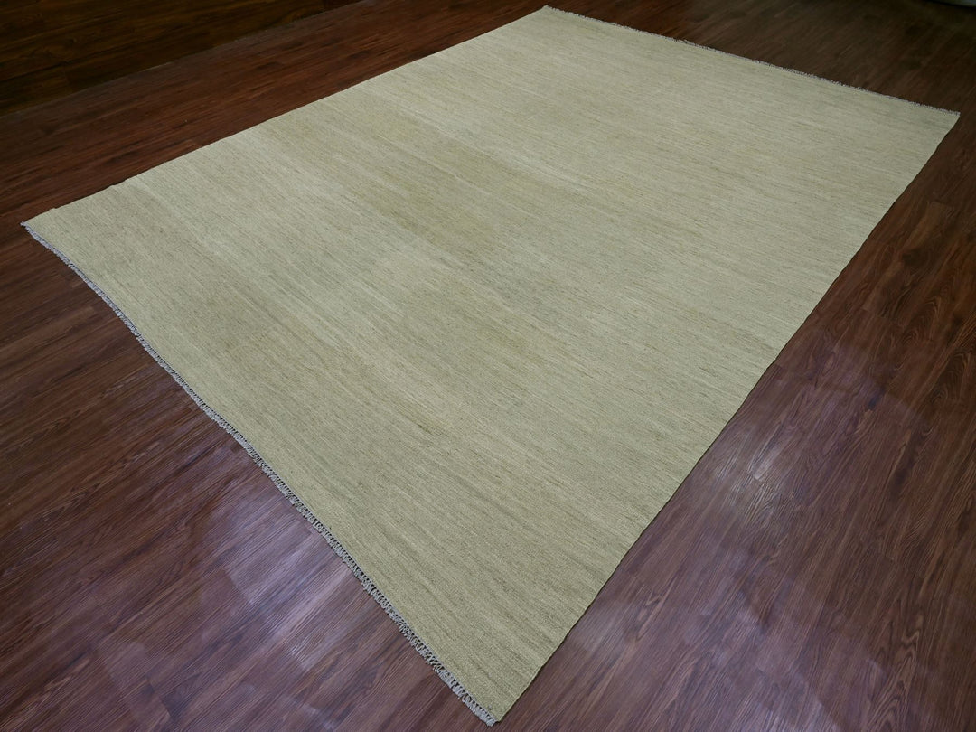 9'1" x 12'0" New Hand Woven Green Wool Rectangle Oriental Rug - MOA10220949