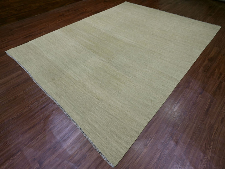 9'1" x 12'0" New Hand Woven Green Wool Rectangle Oriental Rug - MOA10220949