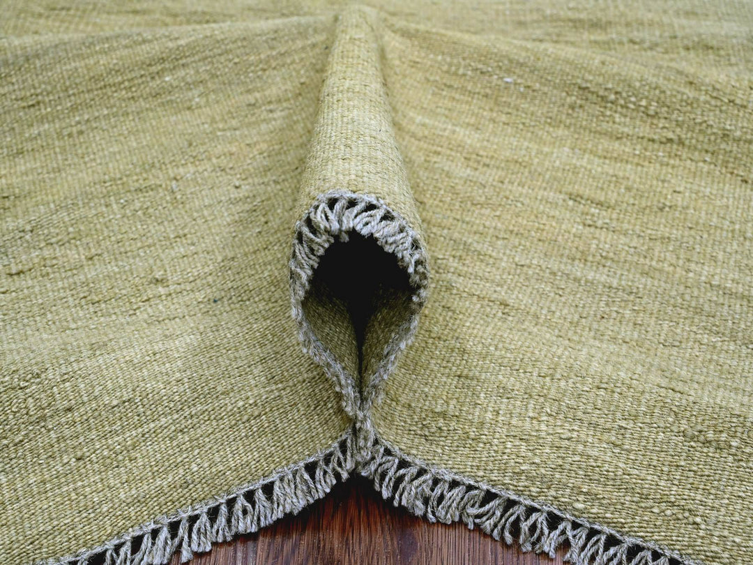 9'1" x 12'0" New Hand Woven Green Wool Rectangle Oriental Rug - MOA10220949