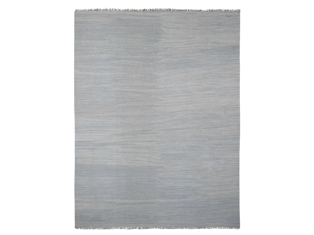 9'1" x 11'11" New Hand Woven Blue Wool Rectangle Oriental Rug - MOA10220951