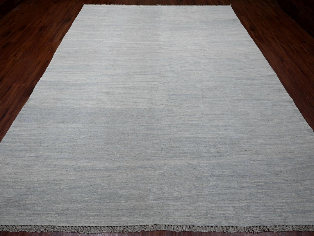 9'1" x 11'11" New Hand Woven Blue Wool Rectangle Oriental Rug - MOA10220951