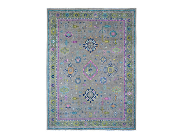 9'9" x 13'2" New Hand Knotted Grey Wool Rectangle Oriental Rug - MOA10220973