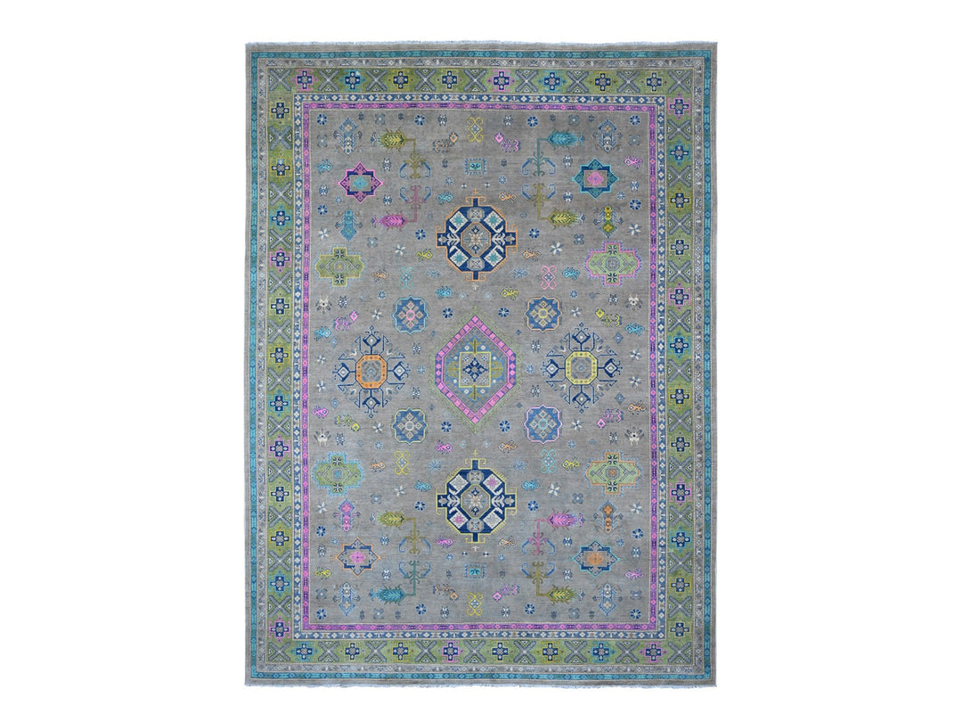 9'9" x 13'2" New Hand Knotted Grey Wool Rectangle Oriental Rug - MOA10220973