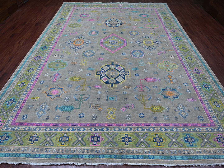9'9" x 13'2" New Hand Knotted Grey Wool Rectangle Oriental Rug - MOA10220973