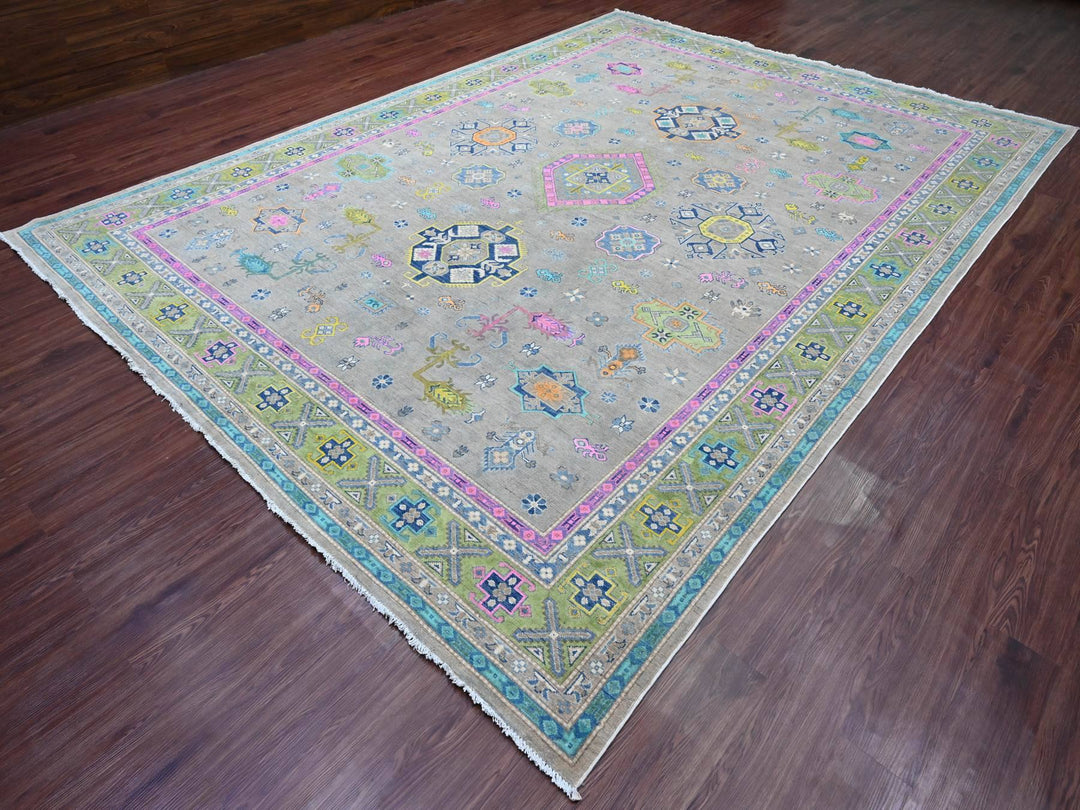 9'9" x 13'2" New Hand Knotted Grey Wool Rectangle Oriental Rug - MOA10220973