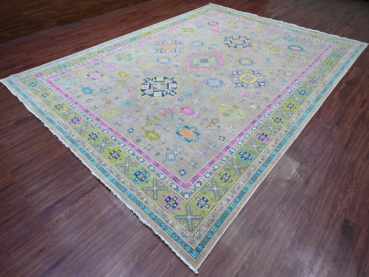 9'9" x 13'2" New Hand Knotted Grey Wool Rectangle Oriental Rug - MOA10220973