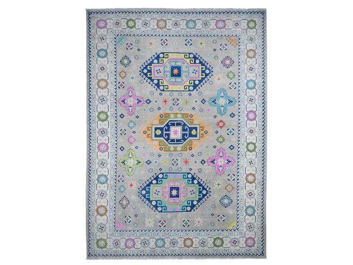 9'7" x 13'4" New Hand Knotted Grey Wool Rectangle Oriental Rug - MOA10220974