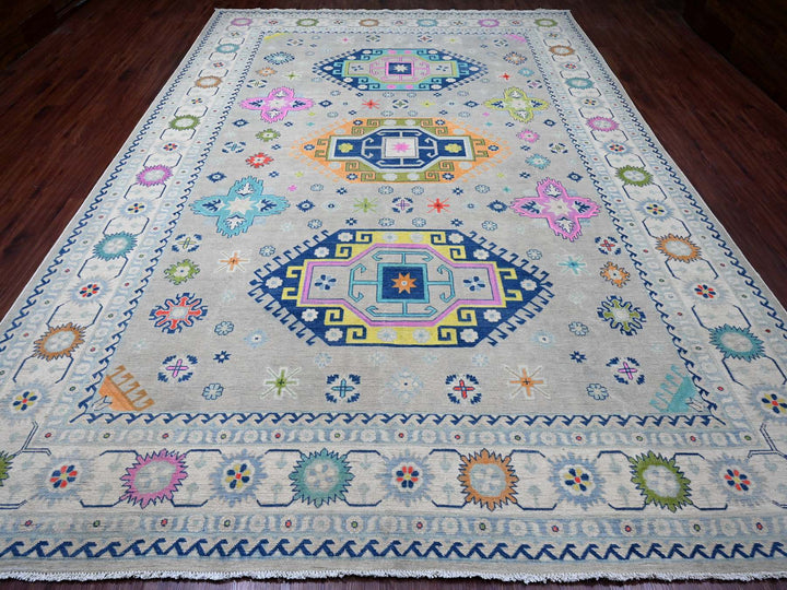 9'7" x 13'4" New Hand Knotted Grey Wool Rectangle Oriental Rug - MOA10220974